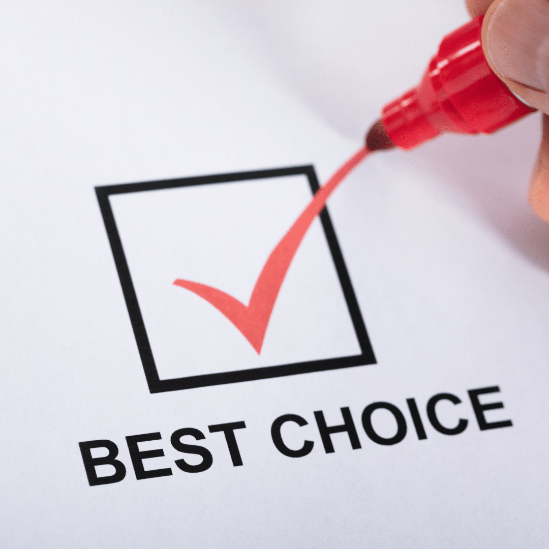 Rode markeerstift zet een vinkje bij de tekst ‘Best choice’.